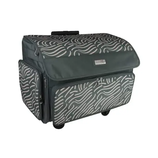 Everything Mary Gray & Pink Abstract 4 Wheel Collapsible Deluxe Sewing Machine Storage Case {1}