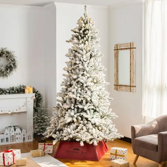 Glitzhome&reg; 32" Red Trapezoid Farm Fresh Christmas Tree Collar {5}