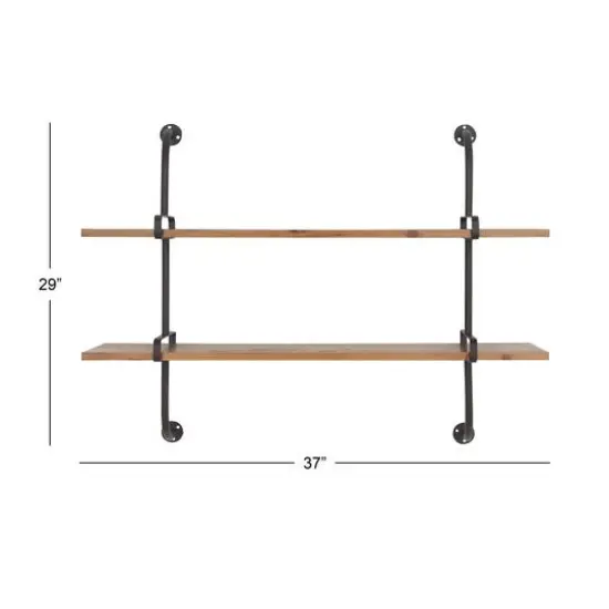 37" Brown Wood Industrial Wall Shelf {7}