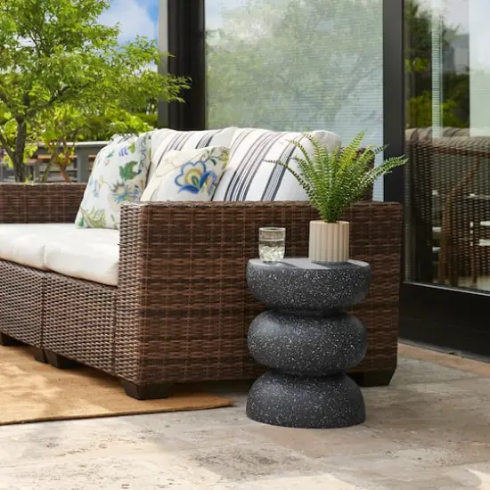 Glitzhome&reg; 18" Multifunctional Faux Terrazzo Garden Stool Black {5}