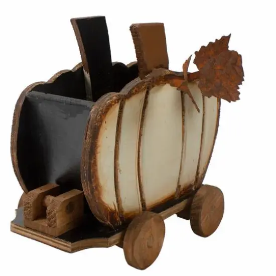 10.5" Fall Harvest Pumpkin Cart Tabletop Decoration {4}