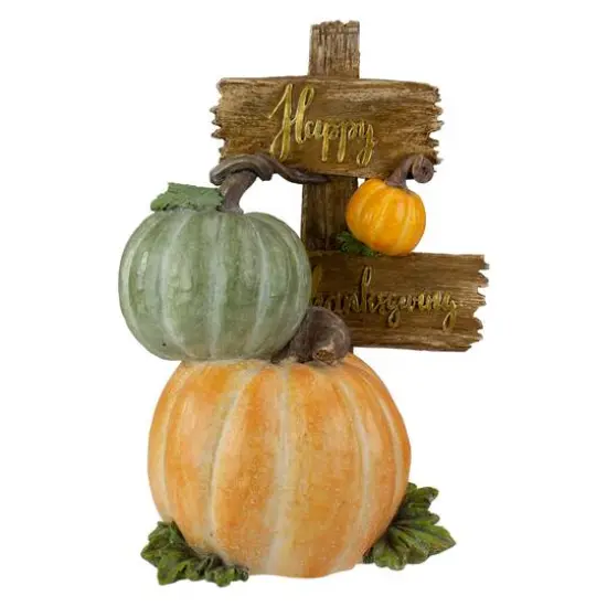 12.5" Orange & Green Pumpkin Happy Thanksgiving Tabletop Sign {3}