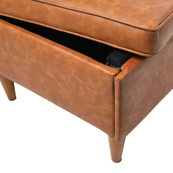 Hello Honey&reg; Cognac Vegan Leather Ottoman with Storage {5}