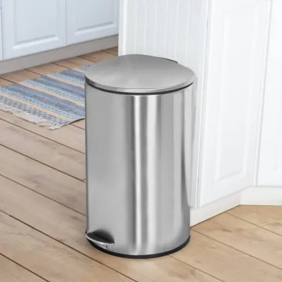 40L Semi-Round Stainless Steel Step Trash Can With Lid {1}