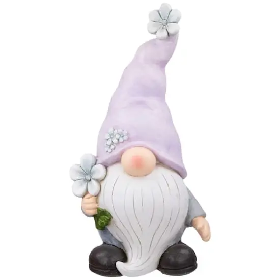 18" Gnome with Purple Hat & Flower Outdoor Garden Statue {1}