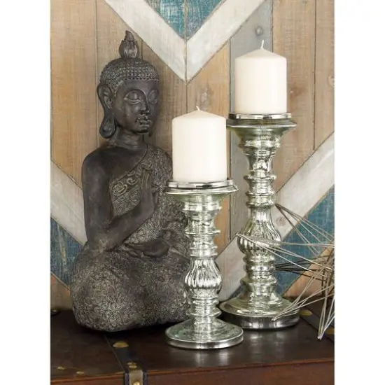 Silver Metal Traditional Candle Holder Set, 2ct. {6}