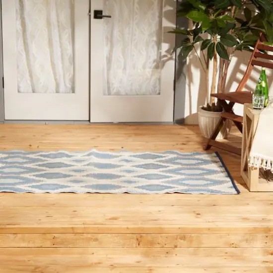 Blue and Gray Ikat Outdoor Floor Runner 3ft. x 6ft. {4}