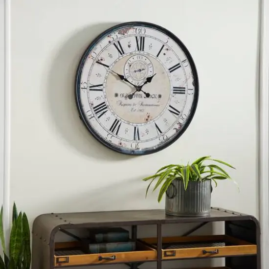 32" White Wood Vintage Wall Clock {9}