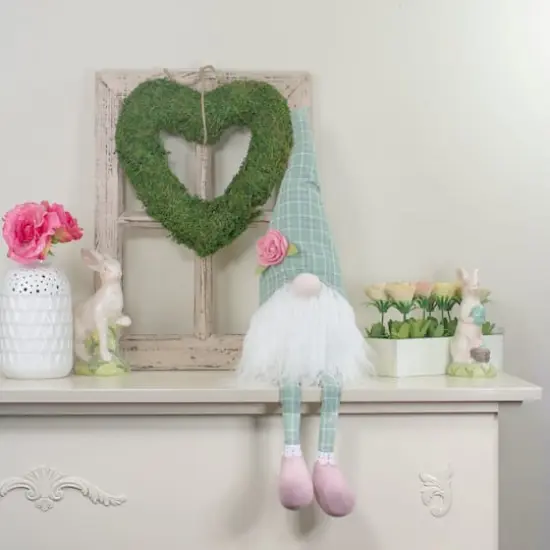 28" Green & White Plaid Spring Gnome with Dangling Legs Figure {3}