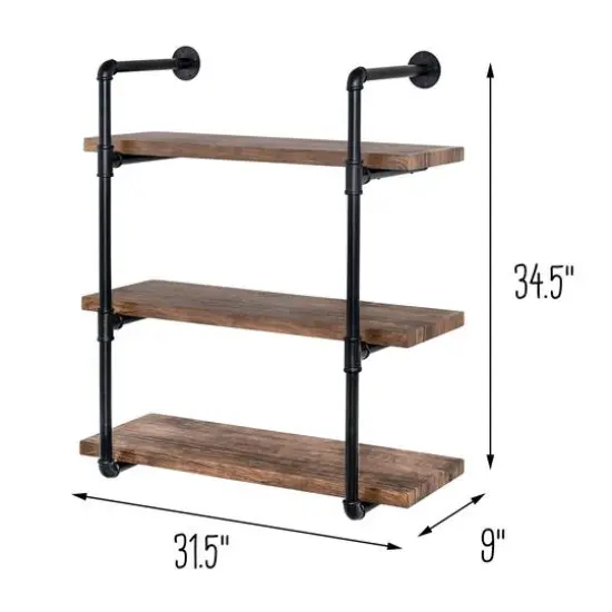 Honey Can Do 34.5" Black Three-Tier Industrial Wall Shelf {7}