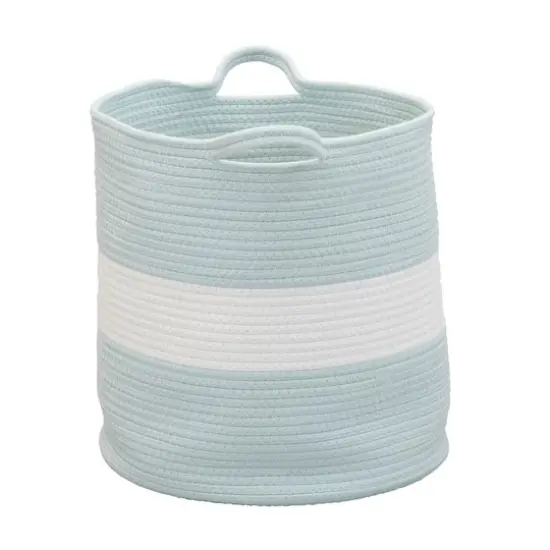 Household Essentials 15" Sky Blue & White Broadband Cotton Rope Basket {5}