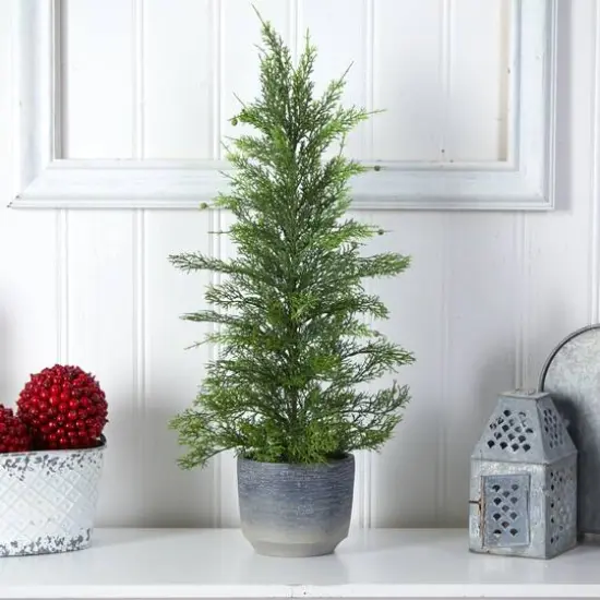 27" Californian Cedar Artificial Christmas Tree in Decorative Planter {4}