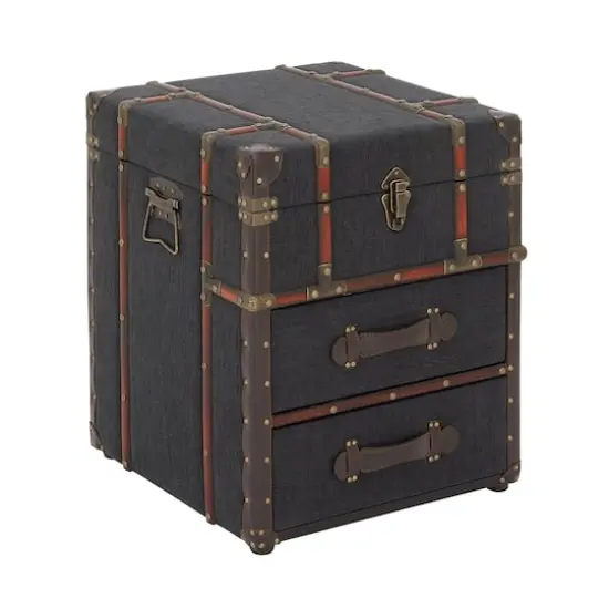 Blue Wood and Linen Traditional Accent Table, 22" x 18" x 18" {3}