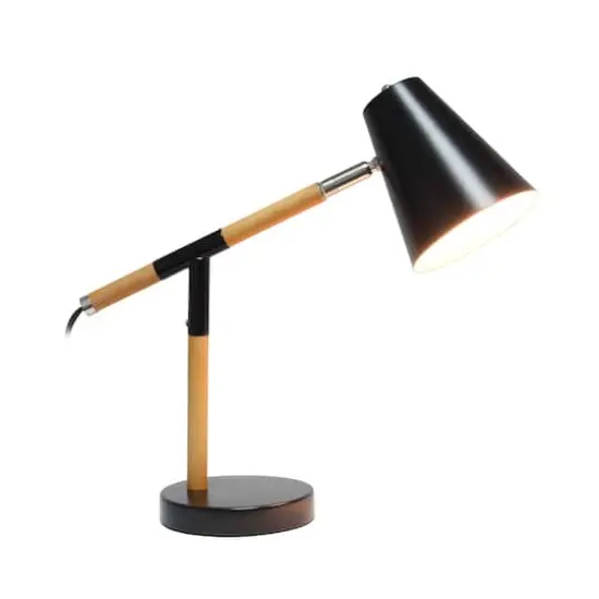 Simple Designs 16.7" Wooden Pivot Desk Lamp Matte Black and Wood {3}