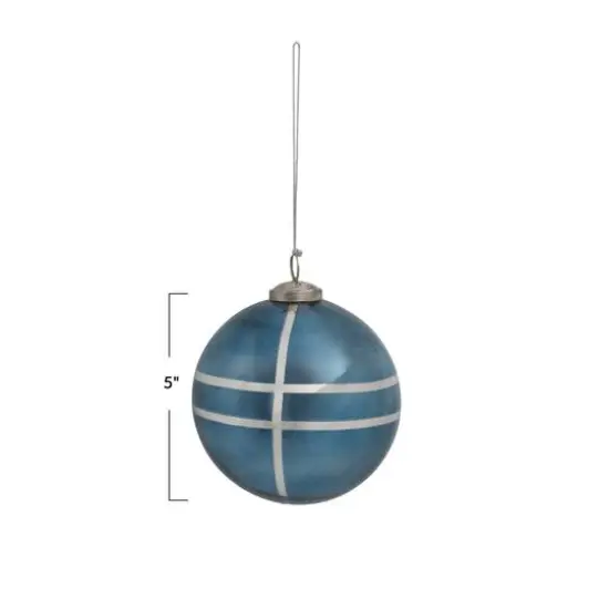 Hello Honey&reg; 5" Blue & Silver Grid Mercury Glass Ball Ornament {4}