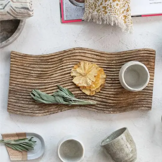 Hello Honey&reg; 16" Walnut Finish Grooved Mango Wood Cheese & Cutting Board {3}