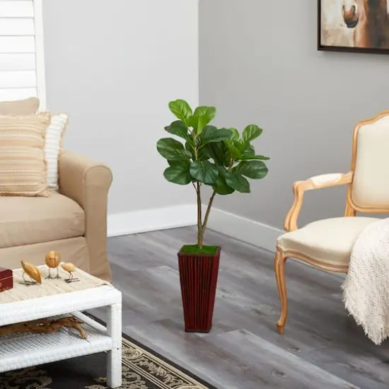 3ft. Fiddle Leaf Fig Tree in Bamboo Planter {5}
