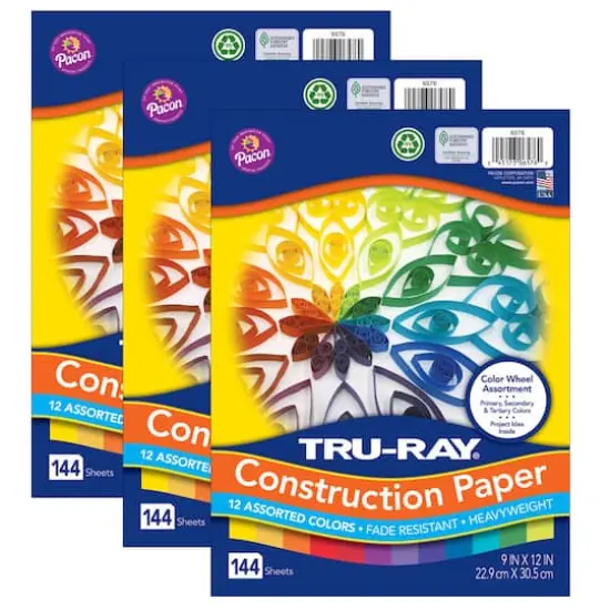 Tru-Ray® Color Wheel Assortment Heavyweight Construction Paper, 9" x 12", 3 Packs of 144 {1}