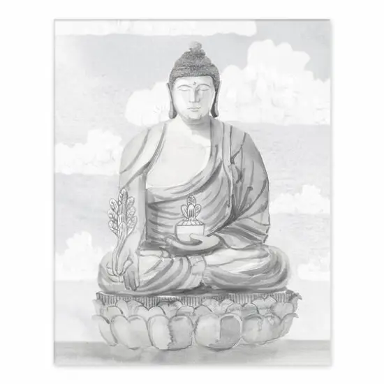10" Gray Meditative Buddha Tabletop Canvas D&eacute;cor {1}