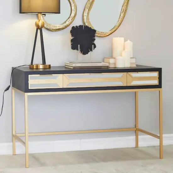Black Wood Glam Desk, 46" x 20" x 30" {13}