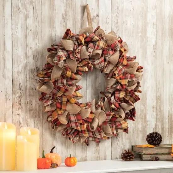 Glitzhome&reg; 18.5" Fall Plaid Fabric Wreath {11}