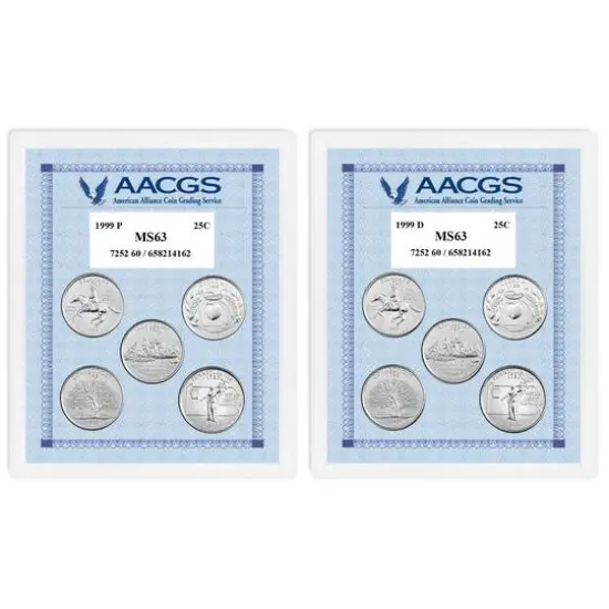1999P & 1999D Statehood Quarters Graded MS63 Brilliant Uncirculated  {1}