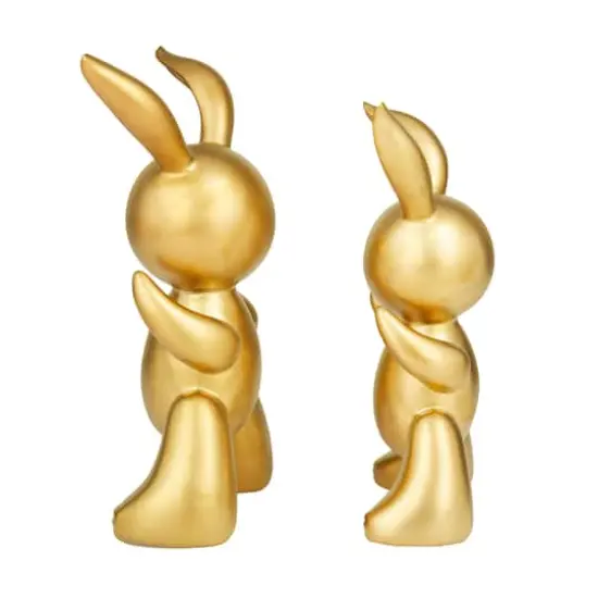 CosmoLiving by Cosmopolitan Set of 2 Gold Porcelain Glam Sculpture, 12" x 7" x 4" {3}