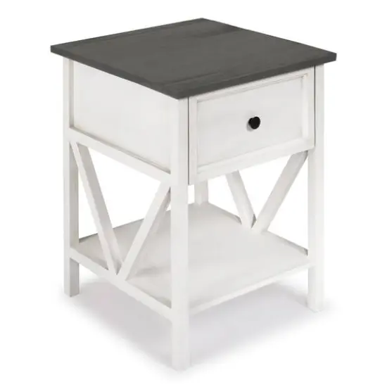 Walker Edison 19" 1-Drawer Wood Side Table Grey / White Wash {1}