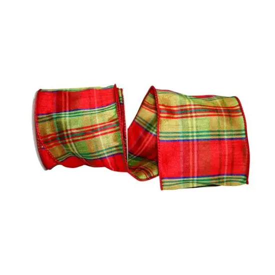 JAM Paper 4" x 10yd. Dupioni Wired Edge Nutcracker Plaid Ribbon {1}