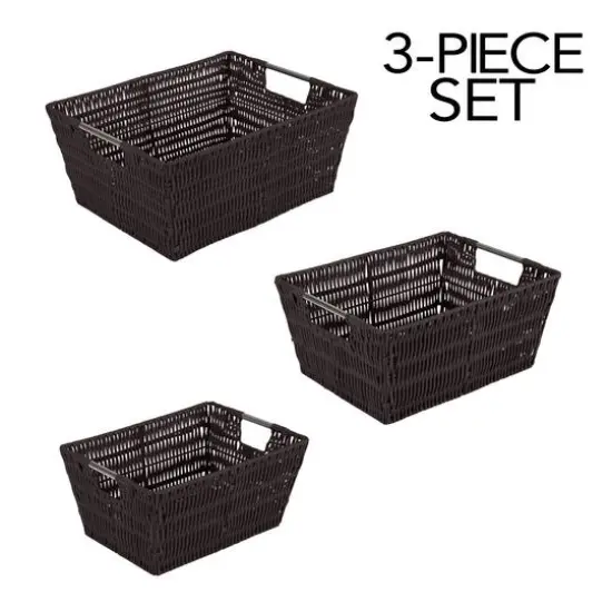 Simplify 3-Piece Rattan Tote Basket Set Chocolate Brown {7}