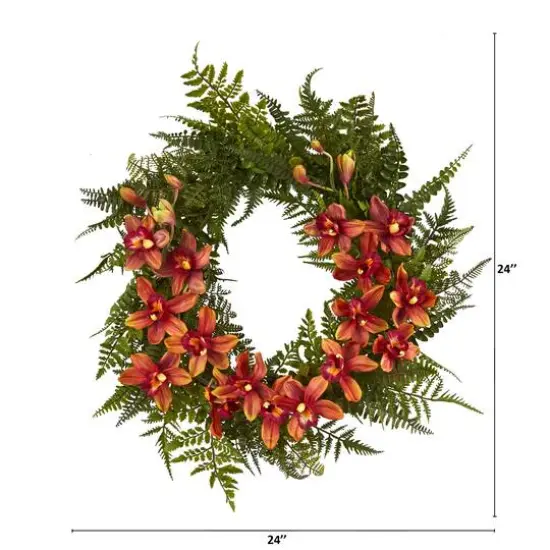 24" Mixed Fern & Cymbidium Orchid Wreath Assorted {3}