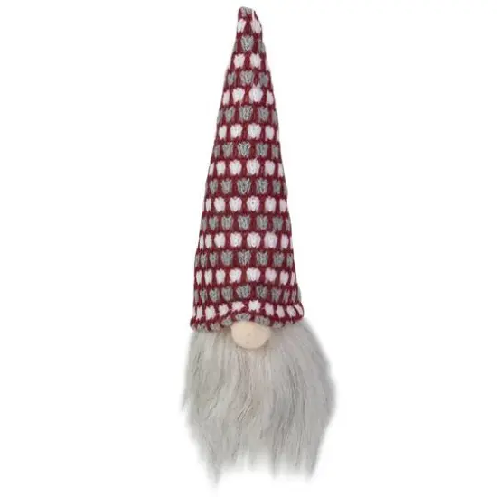 8" Red, White & Gray Knit Gnome Head LED Ornament {1}