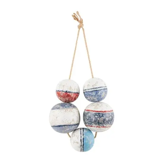 Multicolor Handmade Distressed 5 Strung Wooden Buoy Hung Wall D&eacute;cor {1}