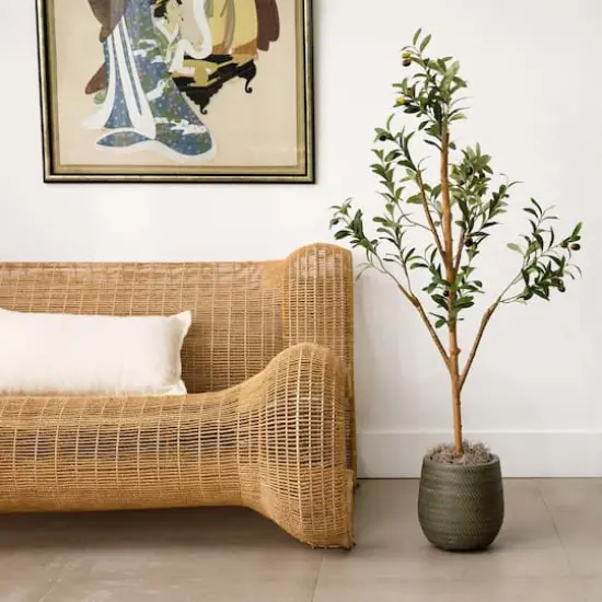4ft. Potted Artificial Olive Tree with Natural Trunk {3}