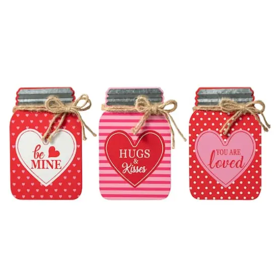 Glitzhome&reg; 7" Set of 3 Valentine's Wooden Mason Jar Table Decor {1}