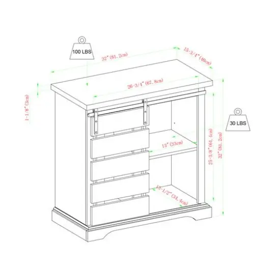 Edison Walker 32" Solid White & Grey Wash Two-Tone Sliding Slat Door Accent Cabinet {7}