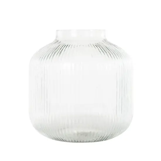 11" Clear Glass Short Round Ribbed Decorative Vase {4}