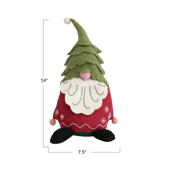 Hello Honey&reg; 14" Green & Red Handmade Wool Felt Gnome {4}