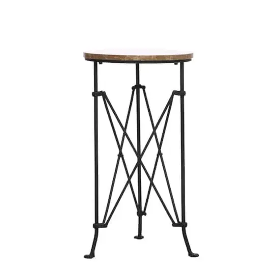 Hello Honey&reg; 2ft. Tan Marble Top Modern Round Metal Accent Table {5}