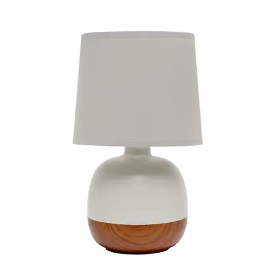 Simple Designs 12" Petite Mid Century Dark Woodgrain Base Table Lamp Light Gray {1}