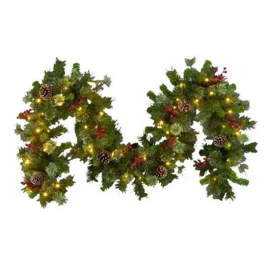 9ft. Iced Berry Pine Pre-LED Lit Garland {5}