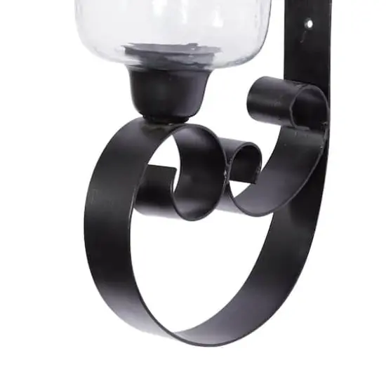 Black Iron Traditional Candle Wall Sconce, 21" x 10" x 7" {4}