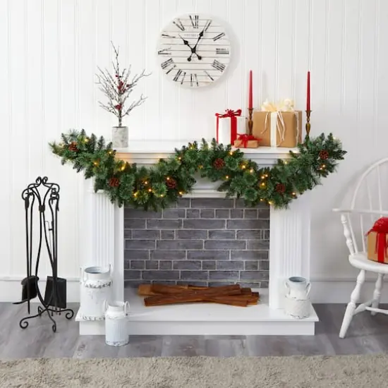 6ft. Pre-Lit White Warm LED White Mountain Pine & Pinecones Artificial Garland {5}