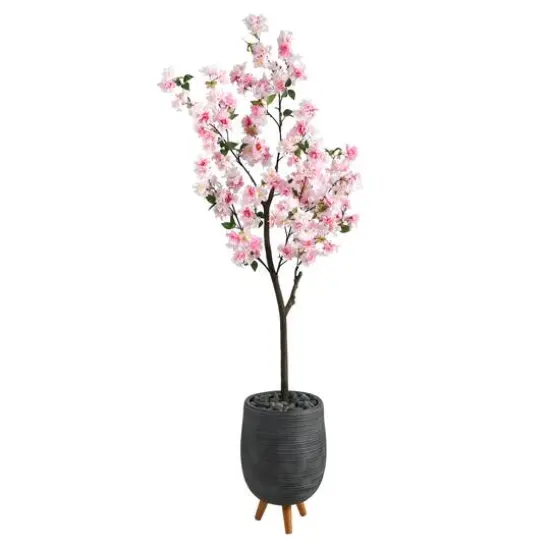6ft. Cherry Blossom Artificial Tree in Gray Planter with Stand {1}