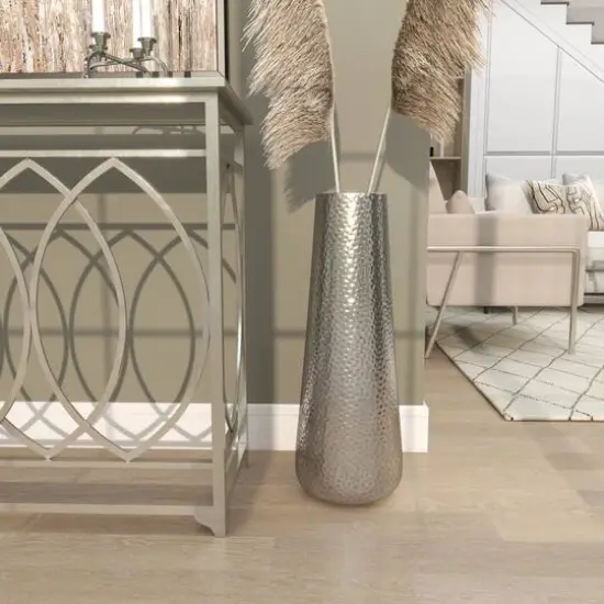 25" Silver Aluminum Tall Hammered Vase {10}