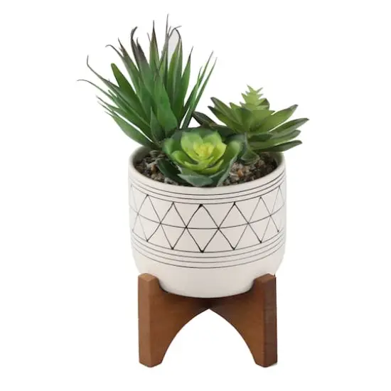 Flora Bunda&reg; 4" Faux Succulents in Ceramic Footed Stand {1}