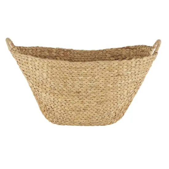 31" Brown Seagrass Handmade Woven Storage Basket with Ring Handles {4}