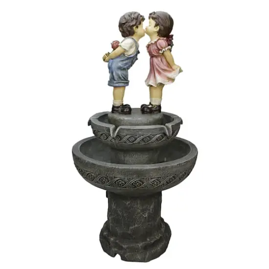 36" Kissing Boy & Girl Outdoor Patio Garden Water Fountain {1}