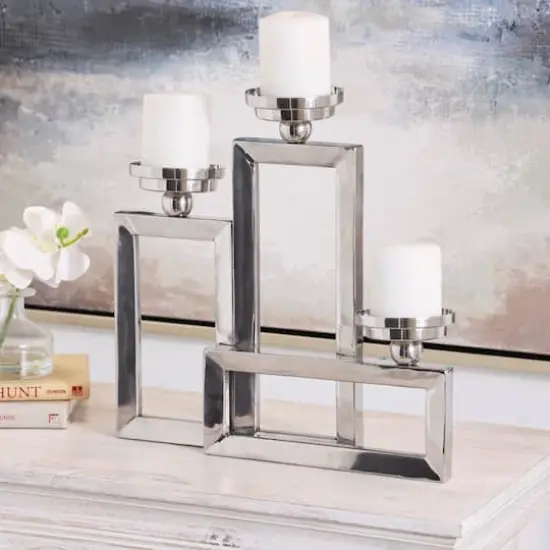 16" Silver Stainless Steel Rectangular Candelabra {3}