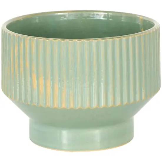 Linear Grooves Wide Ceramic Planter Set Green {9}